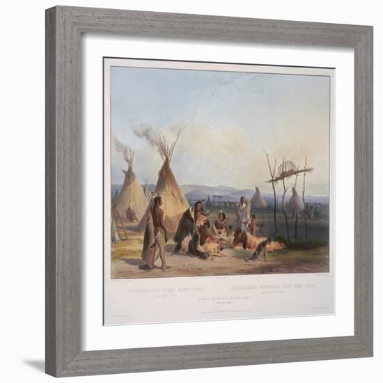 Funeral Scaffold of a Sioux Chief Near Fort Pierre, Engraved by J. Hurliman, Published in 1839-Karl Bodmer-Framed Giclee Print