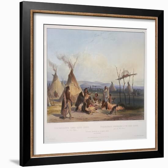 Funeral Scaffold of a Sioux Chief Near Fort Pierre, Engraved by J. Hurliman, Published in 1839-Karl Bodmer-Framed Giclee Print
