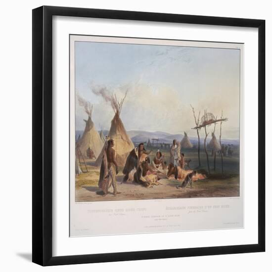 Funeral Scaffold of a Sioux Chief Near Fort Pierre, Engraved by J. Hurliman, Published in 1839-Karl Bodmer-Framed Giclee Print