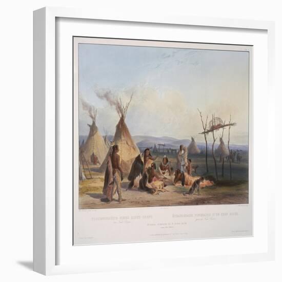 Funeral Scaffold of a Sioux Chief Near Fort Pierre, Engraved by J. Hurliman, Published in 1839-Karl Bodmer-Framed Giclee Print