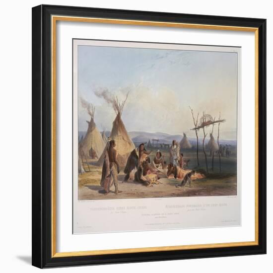 Funeral Scaffold of a Sioux Chief Near Fort Pierre, Engraved by J. Hurliman, Published in 1839-Karl Bodmer-Framed Giclee Print