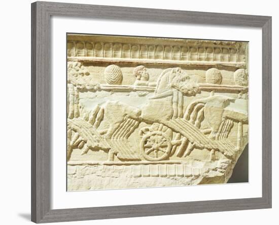 Funeral Stone Decorated in Relief, from Sicily, Italy, Detail Depicting Chariots and Horses-null-Framed Giclee Print