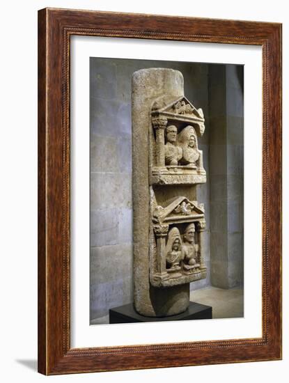 Funerary Stele in Limestone Composed of Two Tabernacles Leaning Against Column-null-Framed Giclee Print