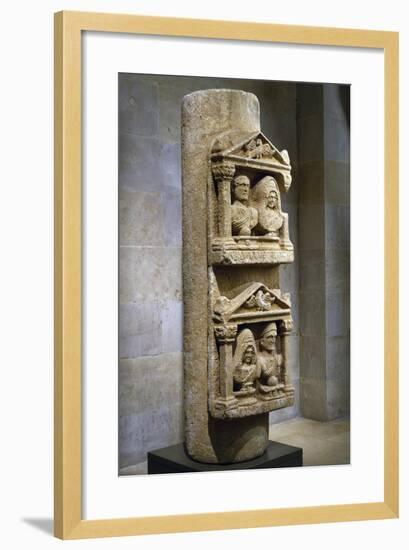 Funerary Stele in Limestone Composed of Two Tabernacles Leaning Against Column-null-Framed Giclee Print
