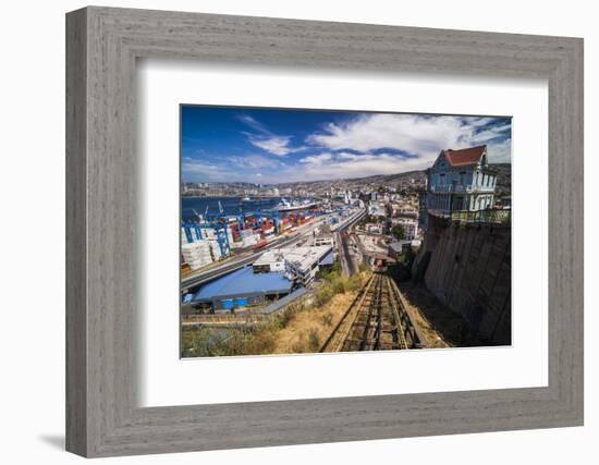 Funicular Train 21 De Mayo (May 21St) and Valparaiso Port on Artillery Hill, Chile-Matthew Williams-Ellis-Framed Photographic Print