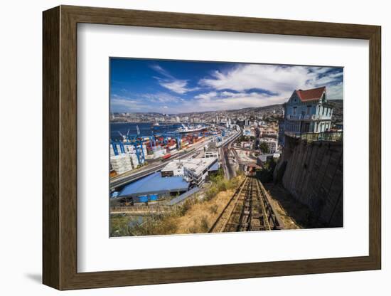 Funicular Train 21 De Mayo (May 21St) and Valparaiso Port on Artillery Hill, Chile-Matthew Williams-Ellis-Framed Photographic Print