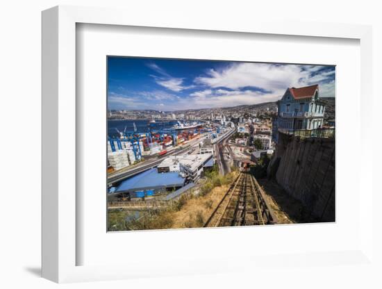 Funicular Train 21 De Mayo (May 21St) and Valparaiso Port on Artillery Hill, Chile-Matthew Williams-Ellis-Framed Photographic Print