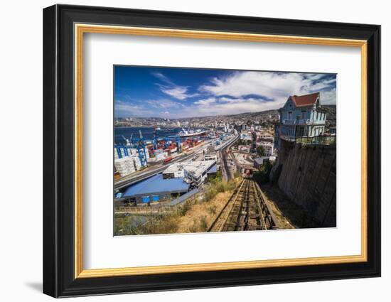 Funicular Train 21 De Mayo (May 21St) and Valparaiso Port on Artillery Hill, Chile-Matthew Williams-Ellis-Framed Photographic Print