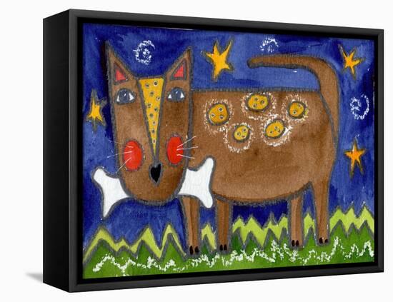 Funky Dog with Bone-Wyanne-Framed Premier Image Canvas