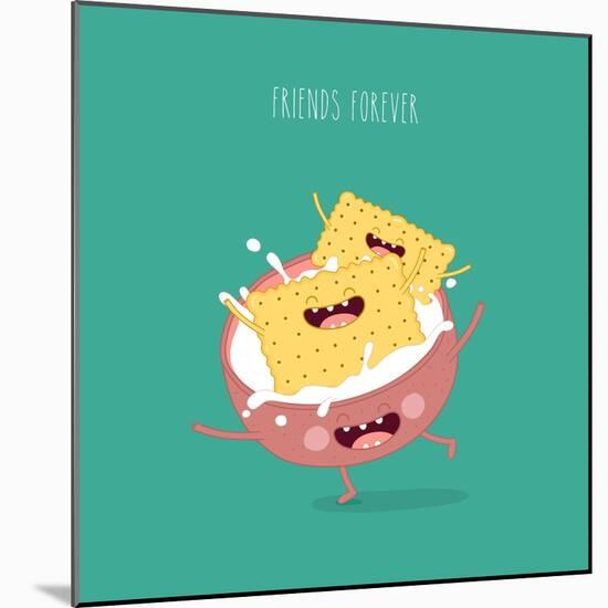 Funny a Cookies Swimming in a Cup with Milk. Friends Forever. Breakfast. Funny Food-Serbinka-Mounted Art Print