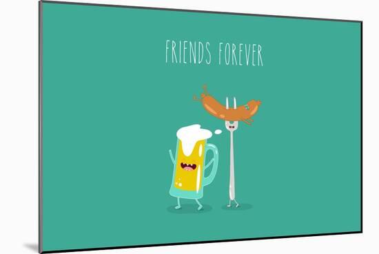 Funny Beer with Sausage. Vector Illustration. Friend Forever.-Serbinka-Mounted Art Print