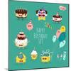 Funny Birthday Set. Birthday Cake, Invitation, Clown, Balloons, Gifts, Candles. Vector Illustration-Serbinka-Mounted Art Print