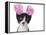 Funny Black and White Kitten Wearing Pink Easter Bunny Ears-Hannamariah-Framed Premier Image Canvas