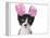 Funny Black and White Kitten Wearing Pink Easter Bunny Ears-Hannamariah-Framed Premier Image Canvas