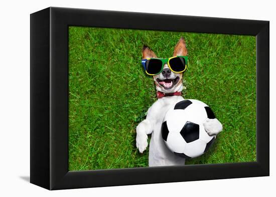 Funny Brazil Soccer Dog-Javier Brosch-Framed Premier Image Canvas