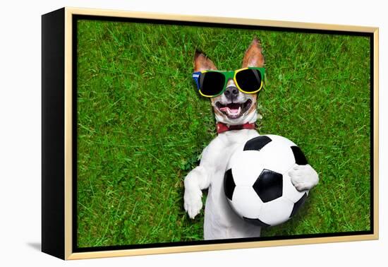 Funny Brazil Soccer Dog-Javier Brosch-Framed Premier Image Canvas