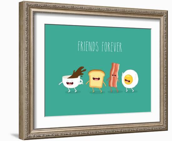 Funny Breakfast. ?Up of Coffee, Egg, Bacon, Toaster. Vector Illustrations.-Serbinka-Framed Art Print