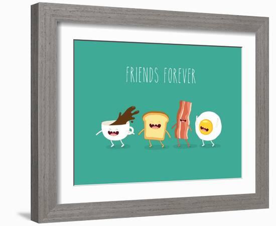 Funny Breakfast. ?Up of Coffee, Egg, Bacon, Toaster. Vector Illustrations.-Serbinka-Framed Art Print