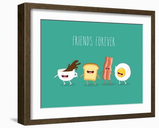 Funny Breakfast. ?Up of Coffee, Egg, Bacon, Toaster. Vector Illustrations.-Serbinka-Framed Art Print