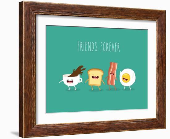 Funny Breakfast. ?Up of Coffee, Egg, Bacon, Toaster. Vector Illustrations.-Serbinka-Framed Art Print