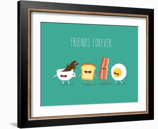 Funny Breakfast. ?Up of Coffee, Egg, Bacon, Toaster. Vector Illustrations.-Serbinka-Framed Art Print