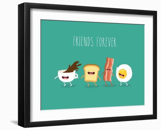 Funny Breakfast. ?Up of Coffee, Egg, Bacon, Toaster. Vector Illustrations.-Serbinka-Framed Art Print