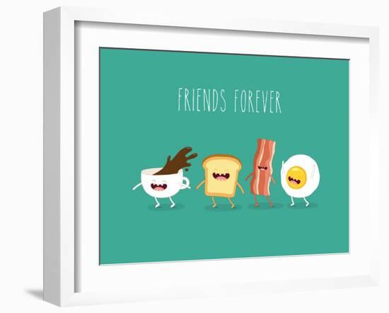 Funny Breakfast. ?Up of Coffee, Egg, Bacon, Toaster. Vector Illustrations.-Serbinka-Framed Art Print