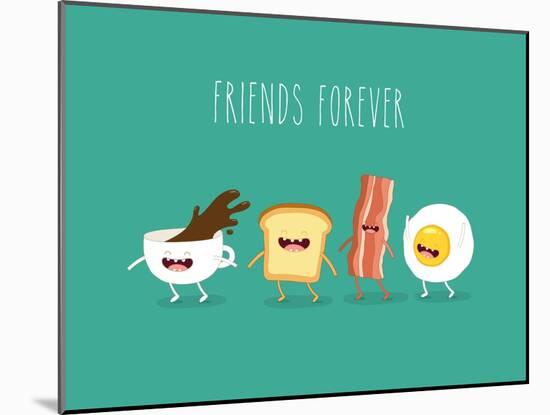 Funny Breakfast. ?Up of Coffee, Egg, Bacon, Toaster. Vector Illustrations.-Serbinka-Mounted Art Print