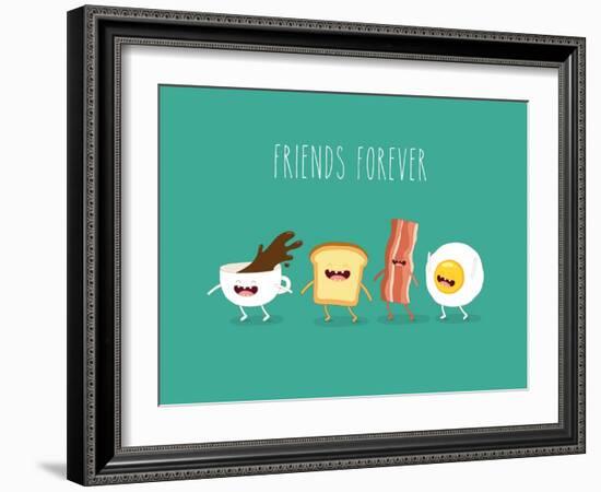 Funny Breakfast. ?Up of Coffee, Egg, Bacon, Toaster. Vector Illustrations.-Serbinka-Framed Art Print