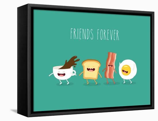 Funny Breakfast. ?Up of Coffee, Egg, Bacon, Toaster. Vector Illustrations.-Serbinka-Framed Stretched Canvas
