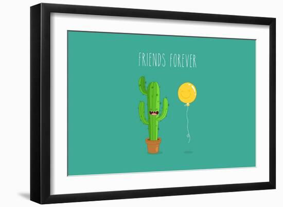 Funny Cactus with Air Balloon. Vector Illustrations. Friends Forever.-Serbinka-Framed Art Print