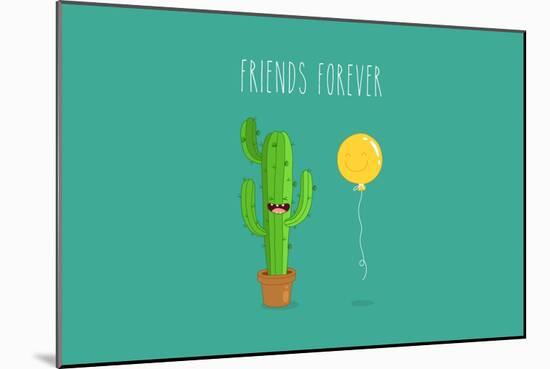 Funny Cactus with Air Balloon. Vector Illustrations. Friends Forever.-Serbinka-Mounted Art Print