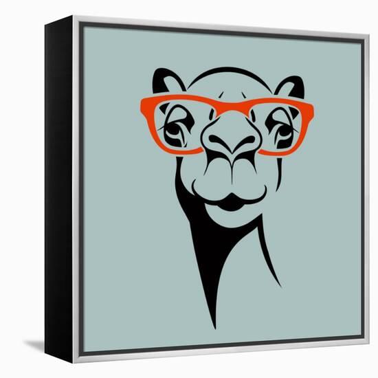Funny Camel Wearing Glasses. Vector Illustration for T Shirt, Poster, Print Design.-TeddyandMia-Framed Stretched Canvas