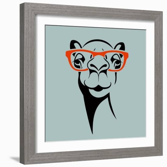 Funny Camel Wearing Glasses. Vector Illustration for T Shirt, Poster, Print Design.-TeddyandMia-Framed Art Print