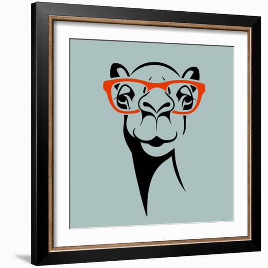 Funny Camel Wearing Glasses. Vector Illustration for T Shirt, Poster, Print Design.-TeddyandMia-Framed Art Print