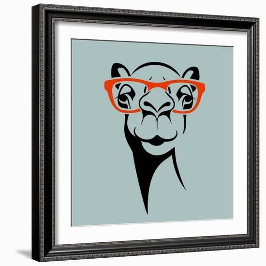 Funny Camel Wearing Glasses. Vector Illustration for T Shirt, Poster, Print Design.-TeddyandMia-Framed Art Print