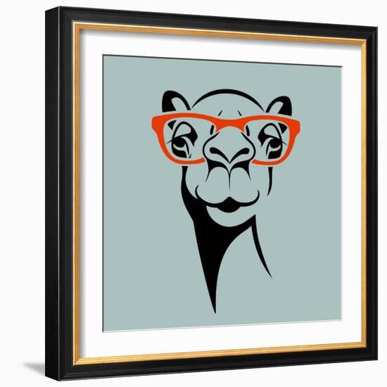 Funny Camel Wearing Glasses. Vector Illustration for T Shirt, Poster, Print Design.-TeddyandMia-Framed Art Print