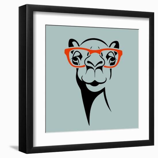 Funny Camel Wearing Glasses. Vector Illustration for T Shirt, Poster, Print Design.-TeddyandMia-Framed Art Print