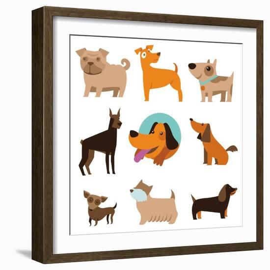 Funny Cartoon Dogs-venimo-Framed Art Print