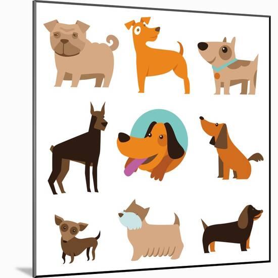 Funny Cartoon Dogs-venimo-Mounted Art Print