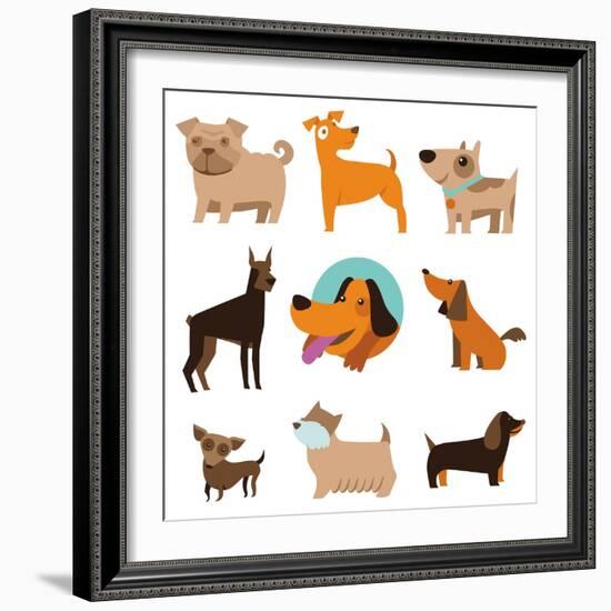 Funny Cartoon Dogs-venimo-Framed Art Print