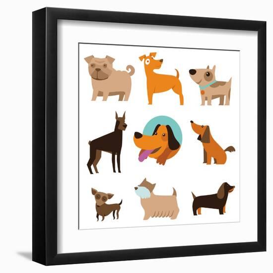 Funny Cartoon Dogs-venimo-Framed Art Print