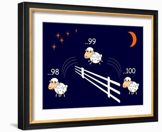 Funny Cartoon Sheep Jumping through the Fence-Amicabel-Framed Art Print