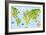 Funny Cartoon World Map with Children of Different Nationalities, Animals and Monuments of All the-asantosg-Framed Art Print