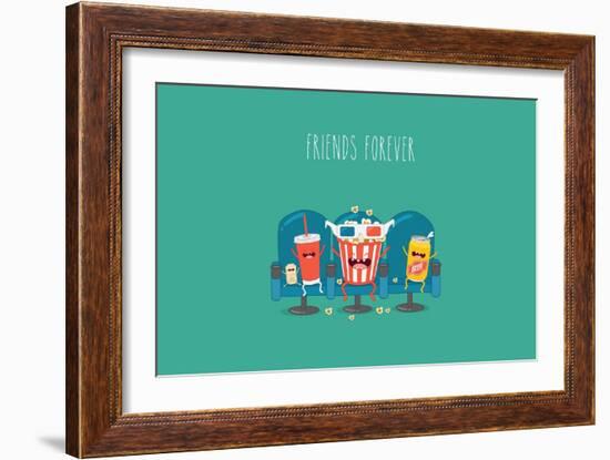 Funny Characters Cola, Ticket, Popcorn and Beer in the Cinema-Serbinka-Framed Art Print