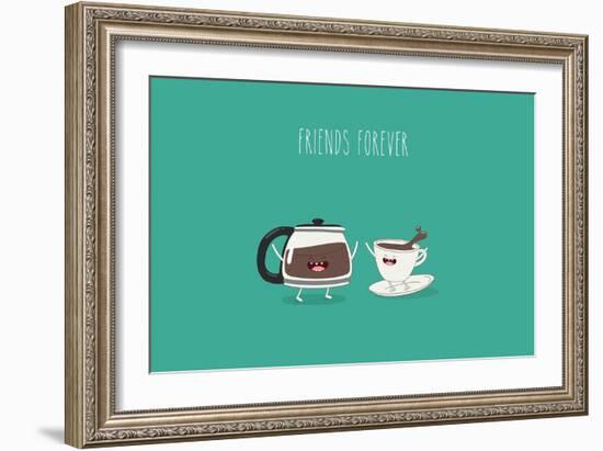 Funny Cup of Coffee and Funny Coffee Pot. Friend Forever. Vector Illustration. Comic Character-Serbinka-Framed Art Print