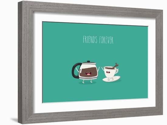 Funny Cup of Coffee and Funny Coffee Pot. Friend Forever. Vector Illustration. Comic Character-Serbinka-Framed Art Print