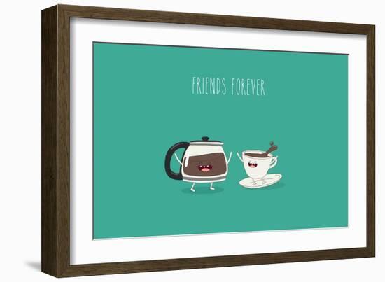 Funny Cup of Coffee and Funny Coffee Pot. Friend Forever. Vector Illustration. Comic Character-Serbinka-Framed Art Print