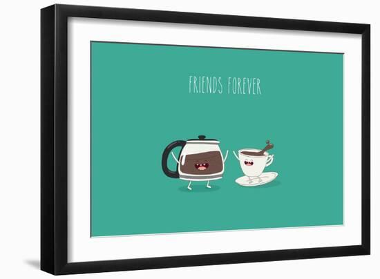 Funny Cup of Coffee and Funny Coffee Pot. Friend Forever. Vector Illustration. Comic Character-Serbinka-Framed Art Print