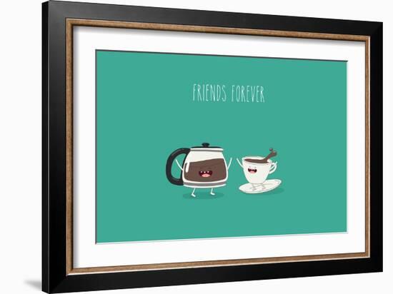 Funny Cup of Coffee and Funny Coffee Pot. Friend Forever. Vector Illustration. Comic Character-Serbinka-Framed Art Print